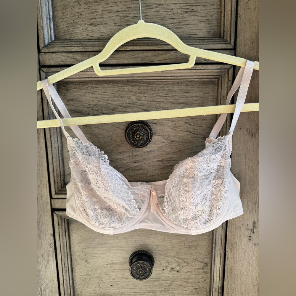 Chantelle Passionata Lace Underwire Demi Bra Pink 32D 32 D Pastel Floral Cottage